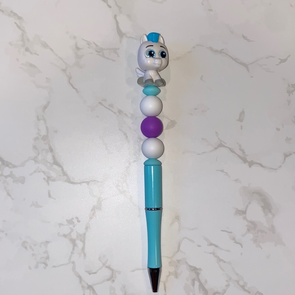 Doorables Pegasus Blue Beaded Pen Black Ink Refills Included
